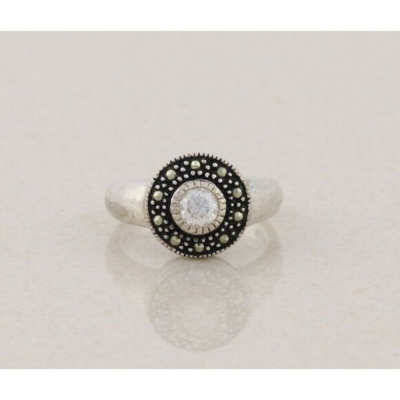 Unbranded Jewelry - Sterling Silver Cubic Zirconia and Marcasite Ring Size 9